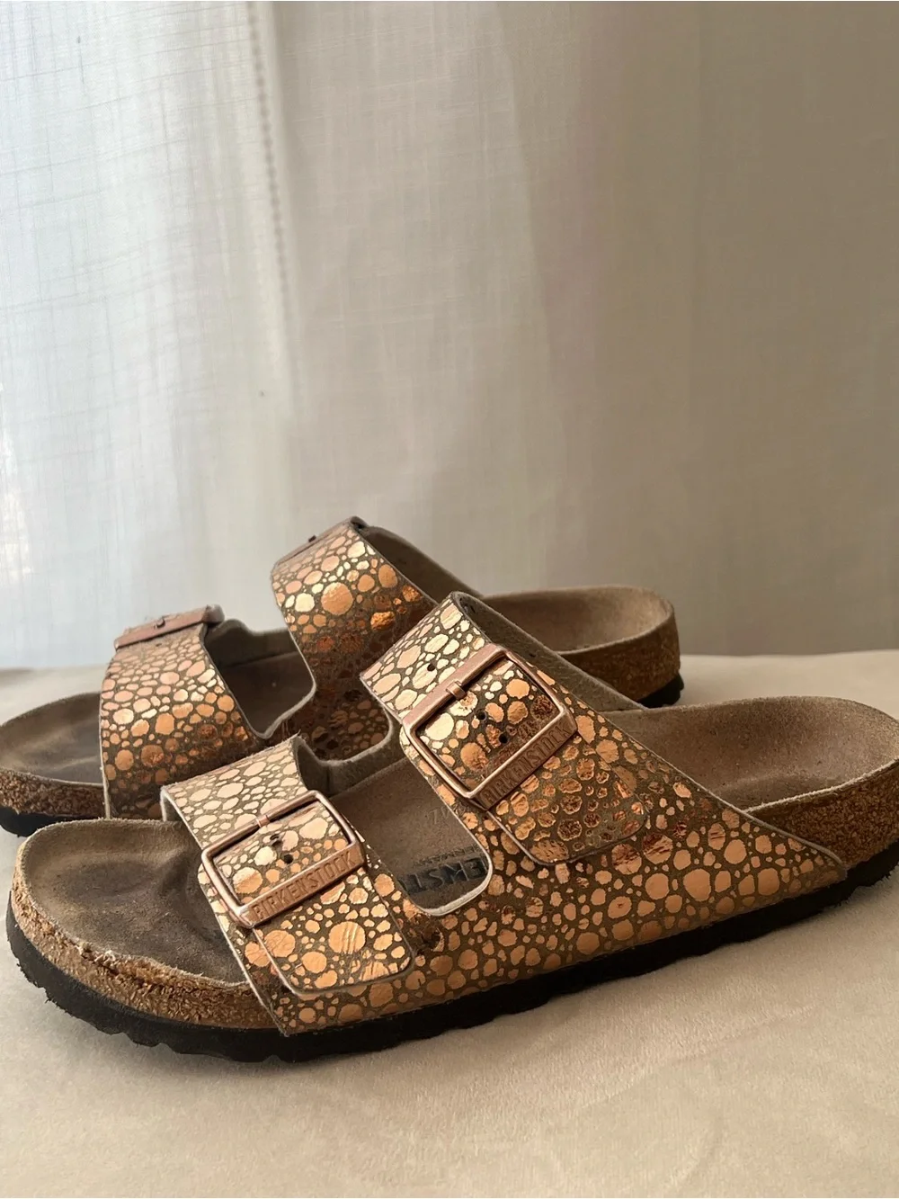 Birkenstock Arizona Metallic Gold Print Sandals 37